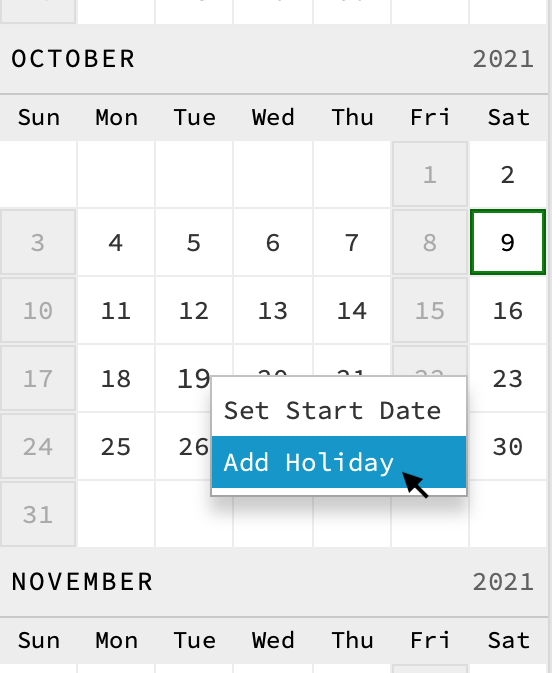 Chronos Boat Calendar Add Holiday